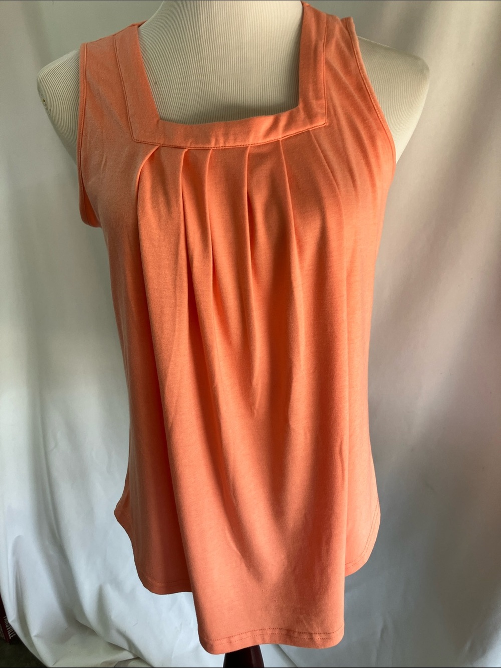 Pleated Square-Neck Tank Top - Coral